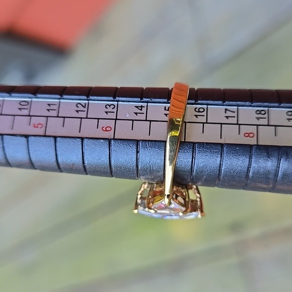 14k gold plated ring size 7 signed George Lind and rhinestone marquis engagem… - Picture 10 of 13